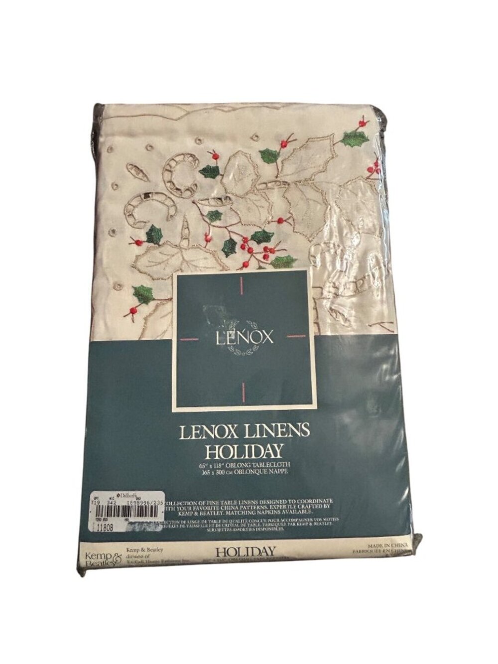 Lenox Linens Holiday Tablecloth 65โ X 118โ Embroidered Ivory Cotton/Poly Christm